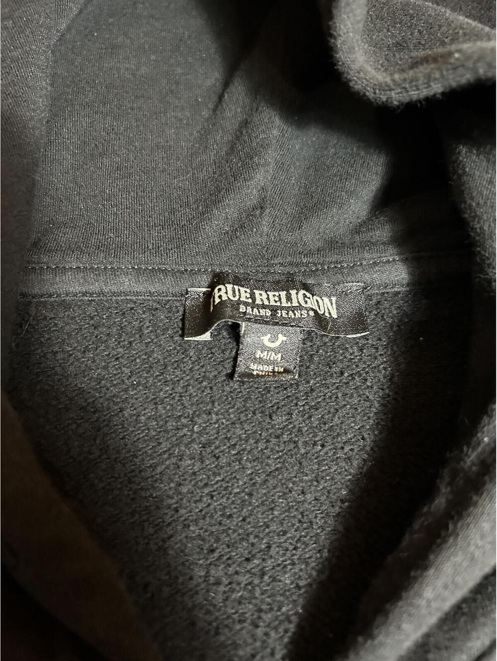 True Religion Black Full Zip Hoodie with World Tour Back Graphic Size M - Picture 3 of 4